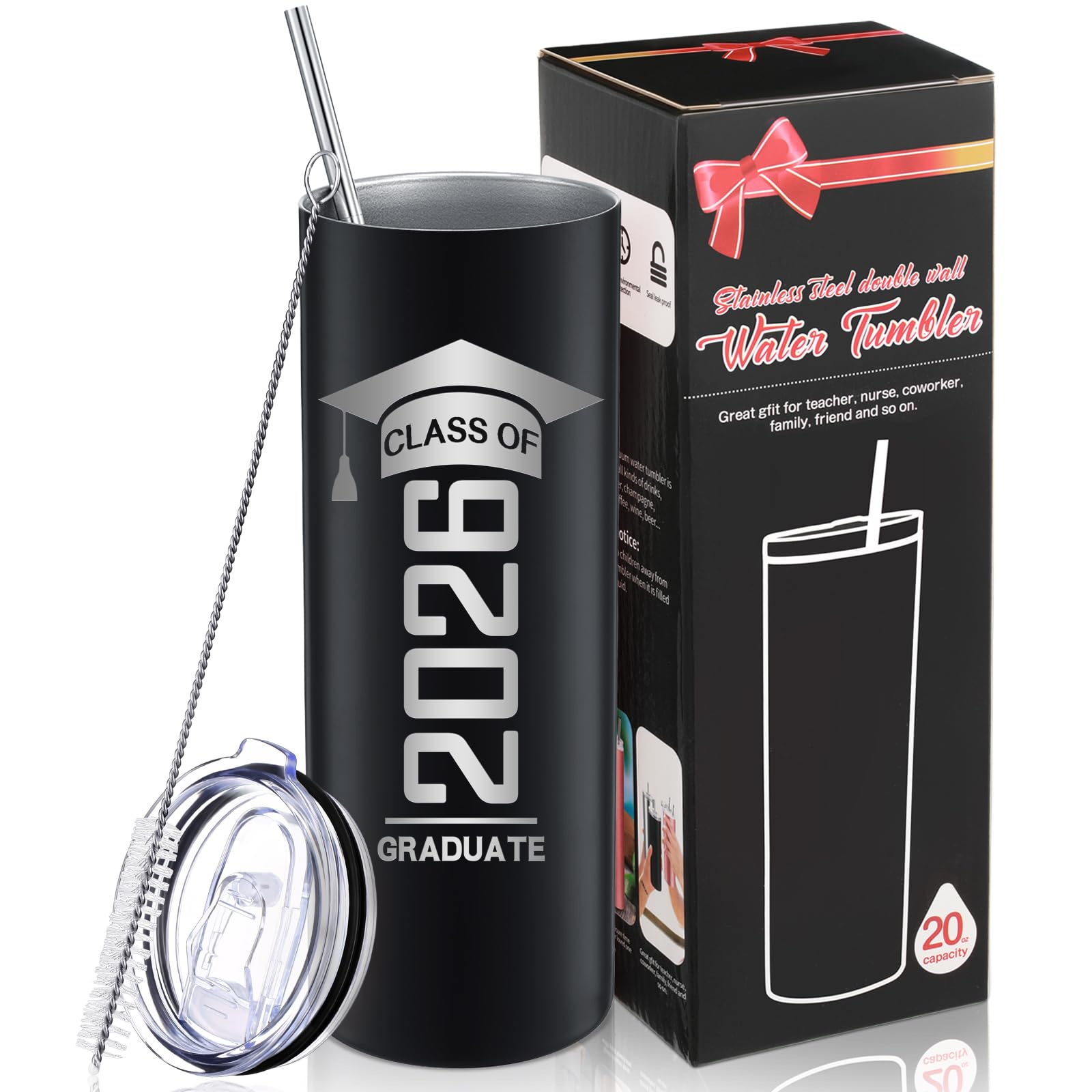 Class of 2026 Graduation Tumbler | 20oz Insulated Travel Mug with Straw, Lid & Brush