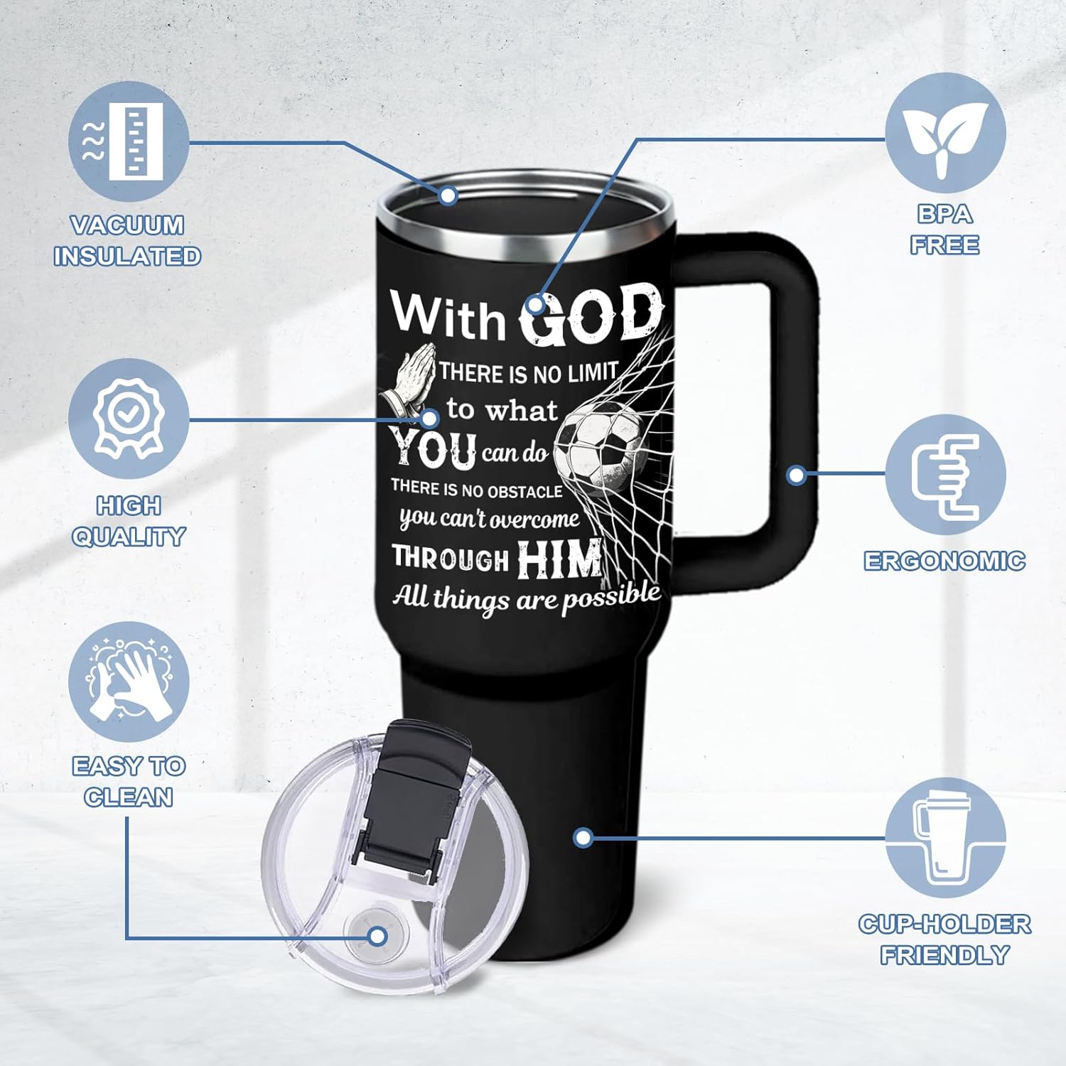 Soccer Tumbler for Women - 30 oz Insulated Stainless Steel Travel Cup