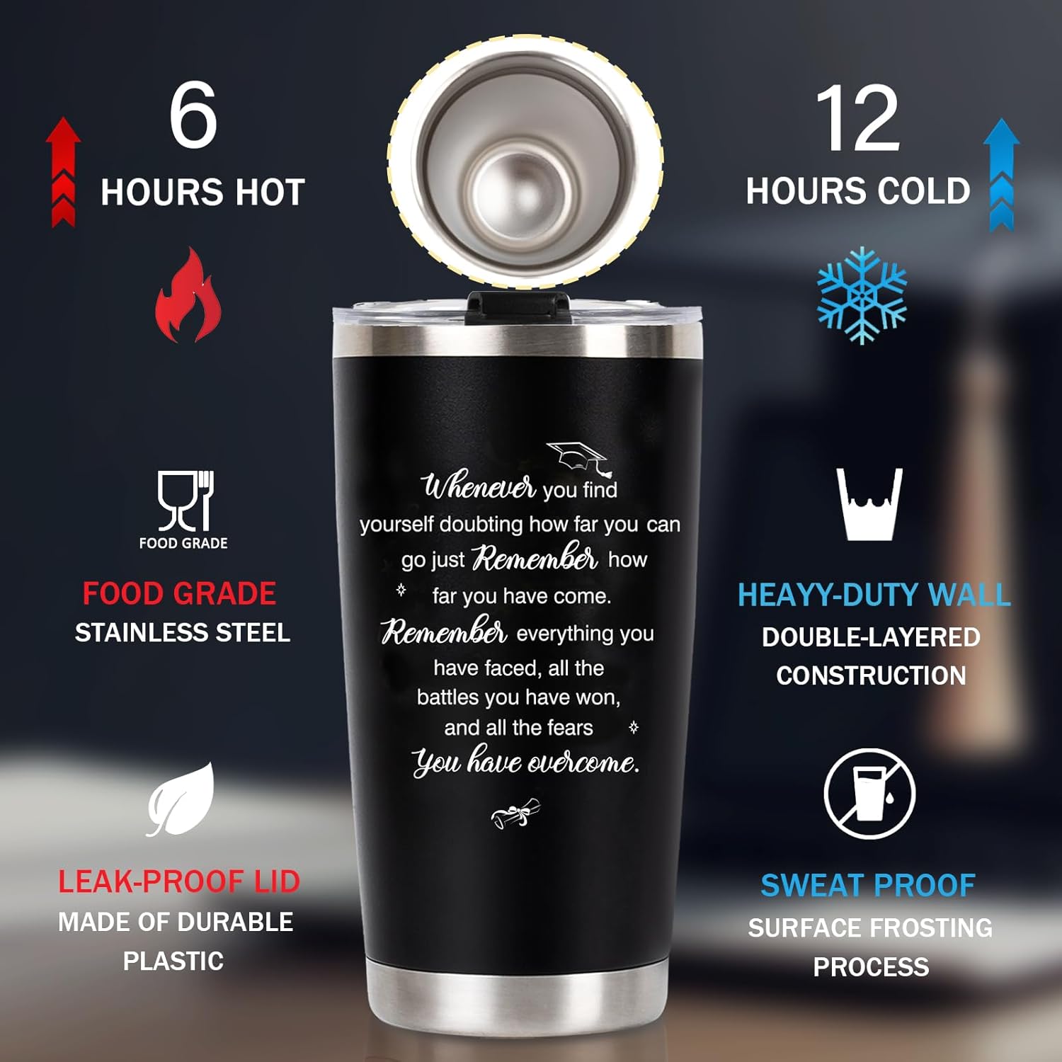 Graduation Gift Tumbler 2026 — 20oz Insulated Stainless Steel Tumbler with Lid, Straw & Gift Box
