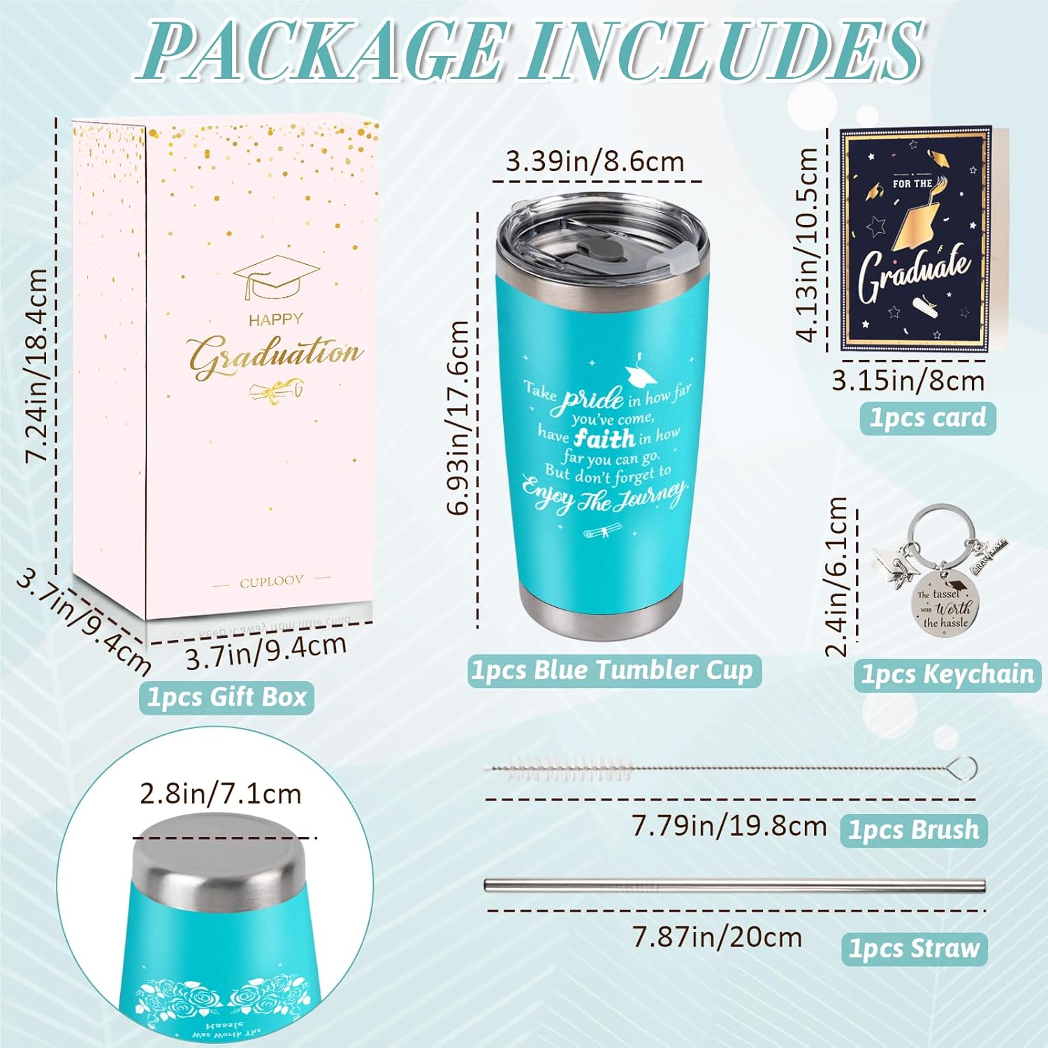 2026 Graduation Gift for Her Tumbler - 20 oz Blue Wine Tumbler Cup with Lid,Straw,Brush, Keychain and Card Set with Gift Box for Nursing High School College Female Graduates