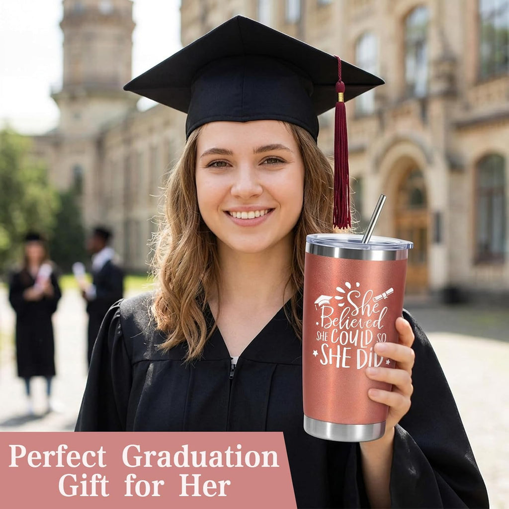 Graduation Gift for Her 2026 — 20oz Tumbler Gift Set with Lid, Straw & Box | Class of 2026