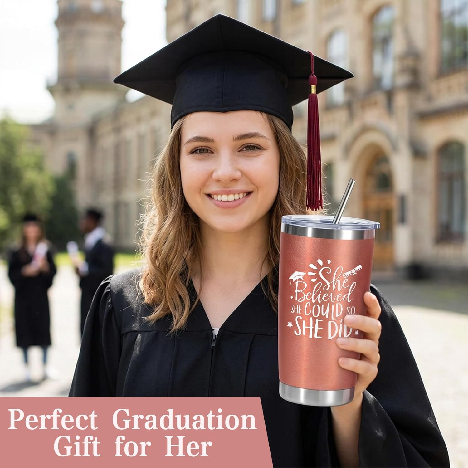 Graduation Gift for Her 2026 — 20oz Tumbler Gift Set with Lid, Straw & Box | Class of 2026