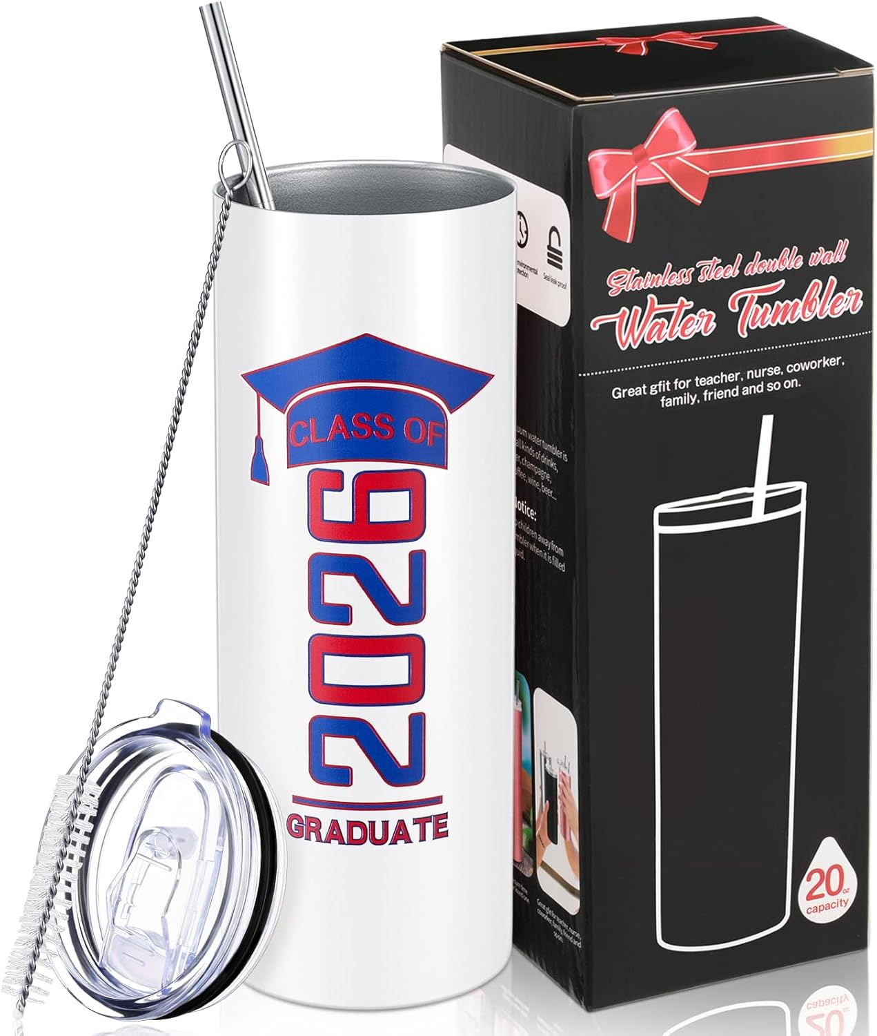 Class of 2026 Graduation Tumbler | 20oz Insulated Travel Mug with Straw, Lid & Brush