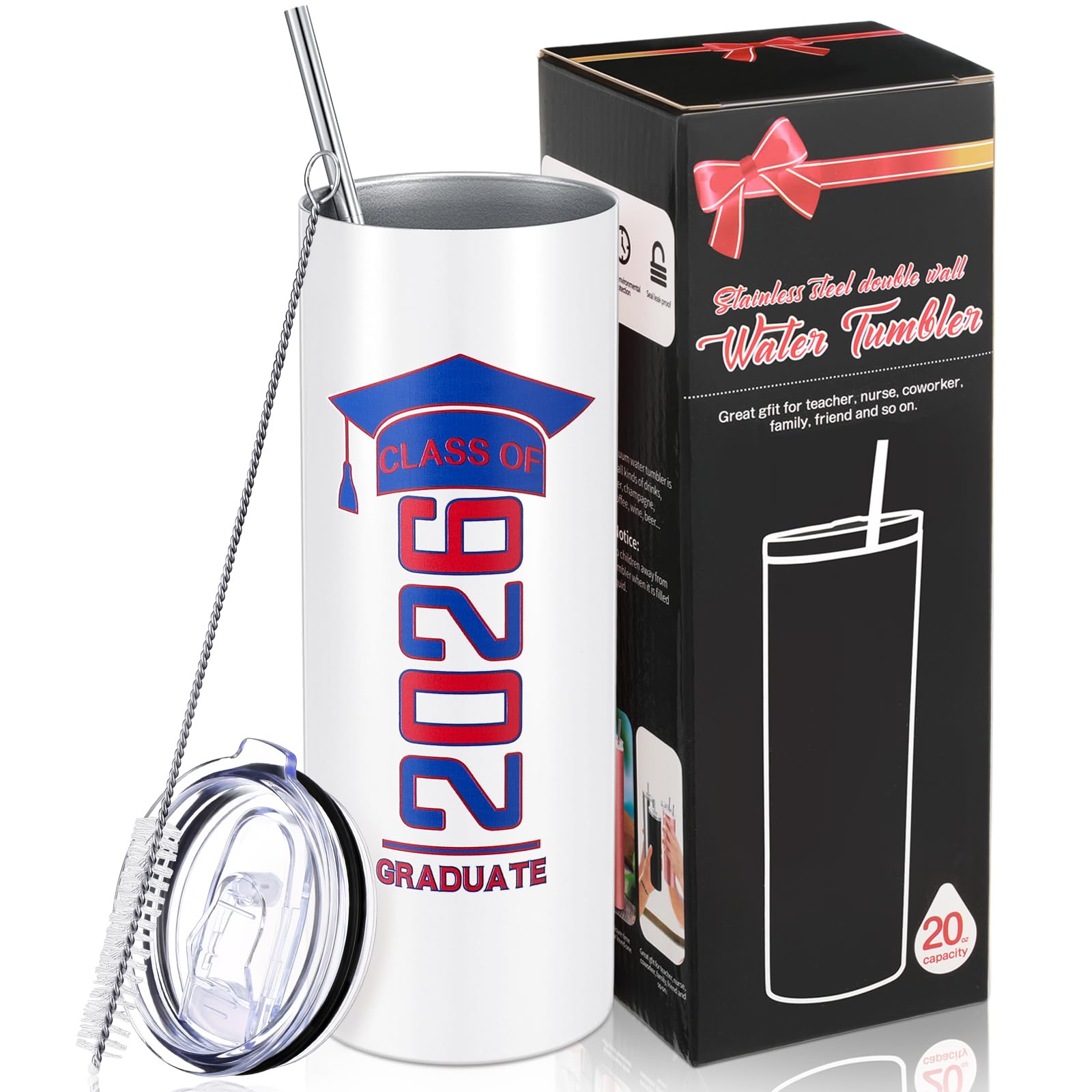 Class of 2026 Graduation Tumbler | 20oz Insulated Travel Mug with Straw, Lid & Brush