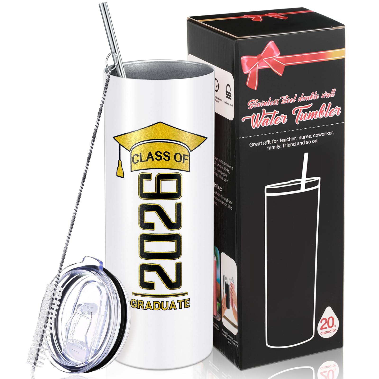 Class of 2026 Graduation Tumbler | 20oz Insulated Travel Mug with Straw, Lid & Brush