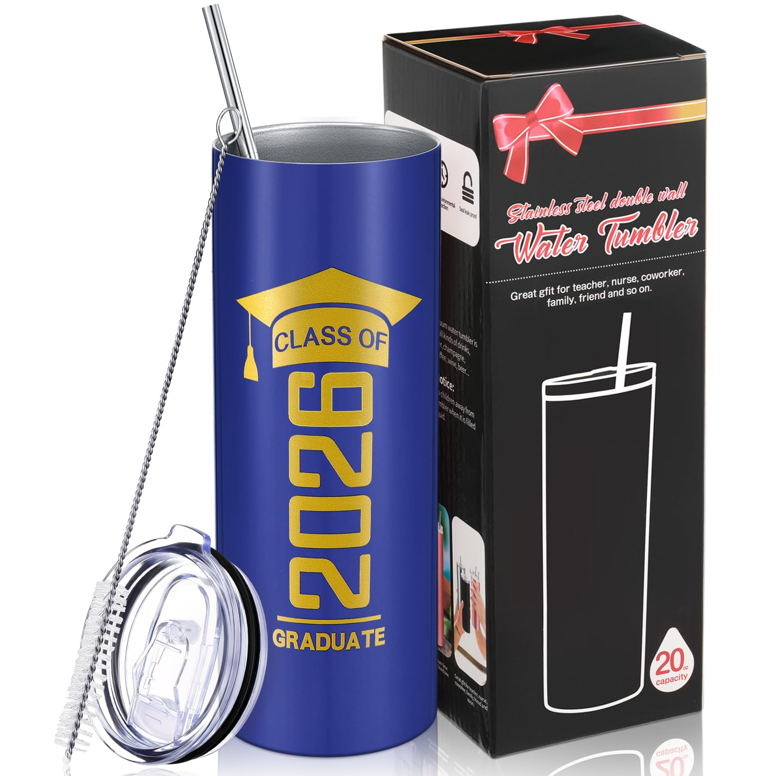 Class of 2026 Graduation Tumbler | 20oz Insulated Travel Mug with Straw, Lid & Brush