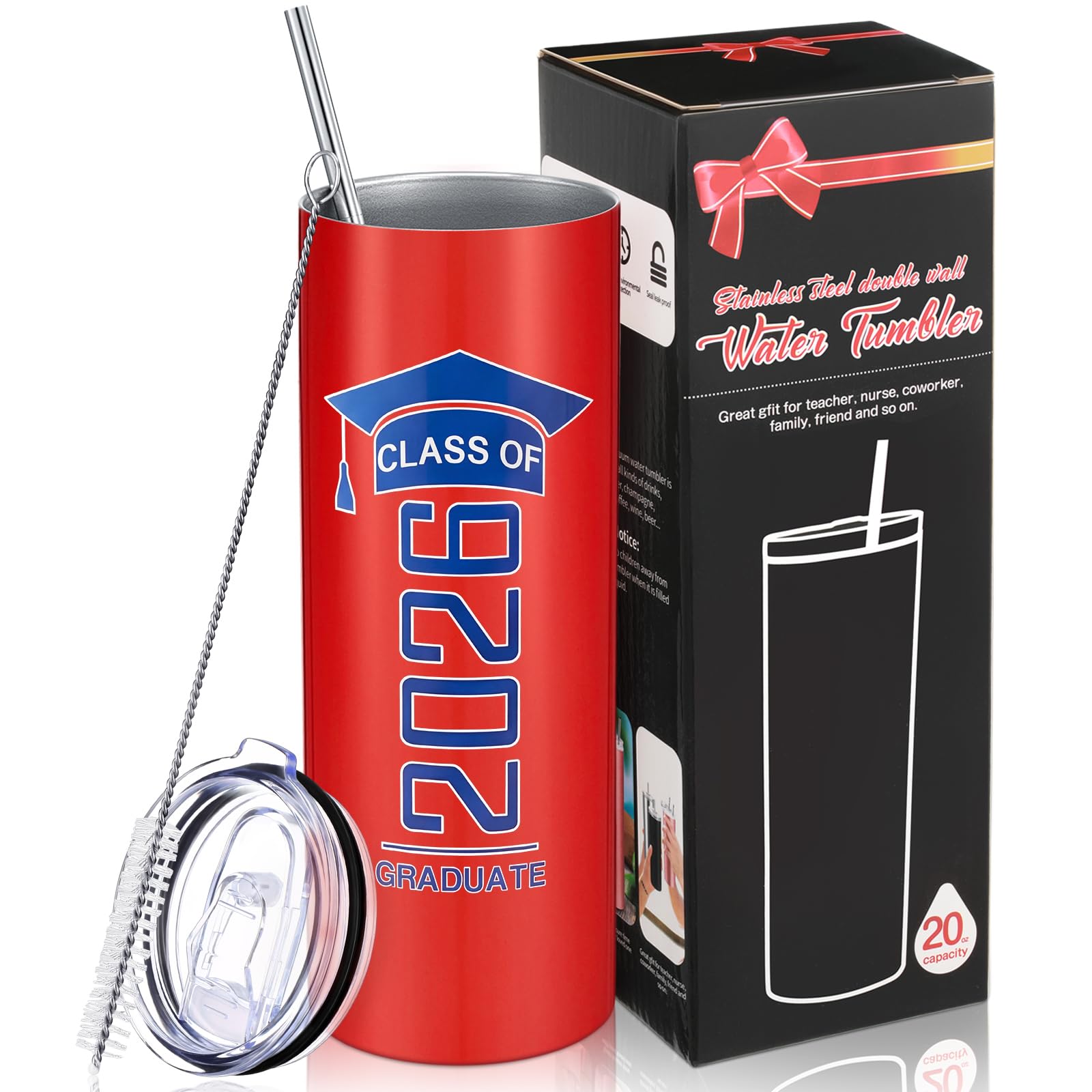 Class of 2026 Graduation Tumbler | 20oz Insulated Travel Mug with Straw, Lid & Brush