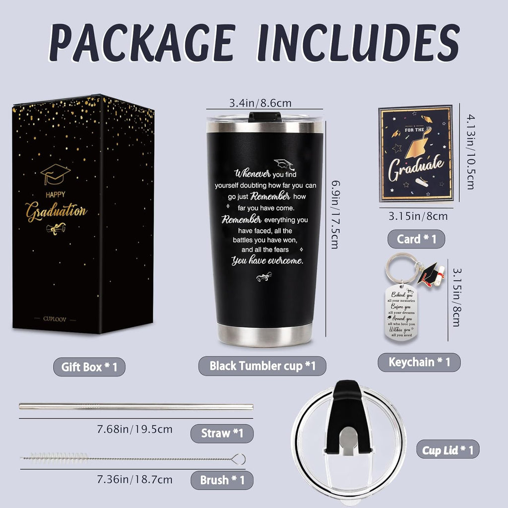 Graduation Gift Tumbler 2026 — 20oz Insulated Stainless Steel Tumbler with Lid, Straw & Gift Box