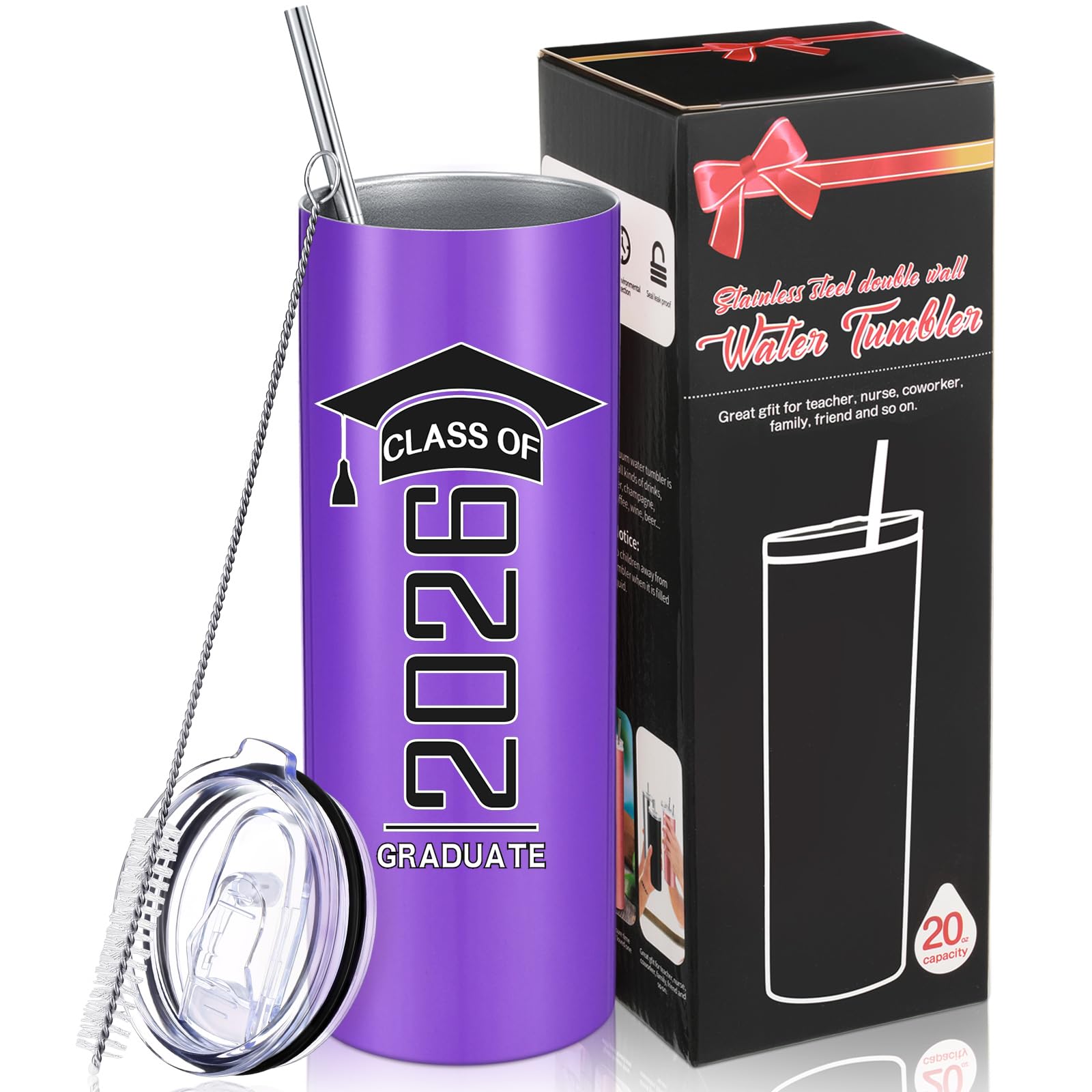 Class of 2026 Graduation Tumbler | 20oz Insulated Travel Mug with Straw, Lid & Brush