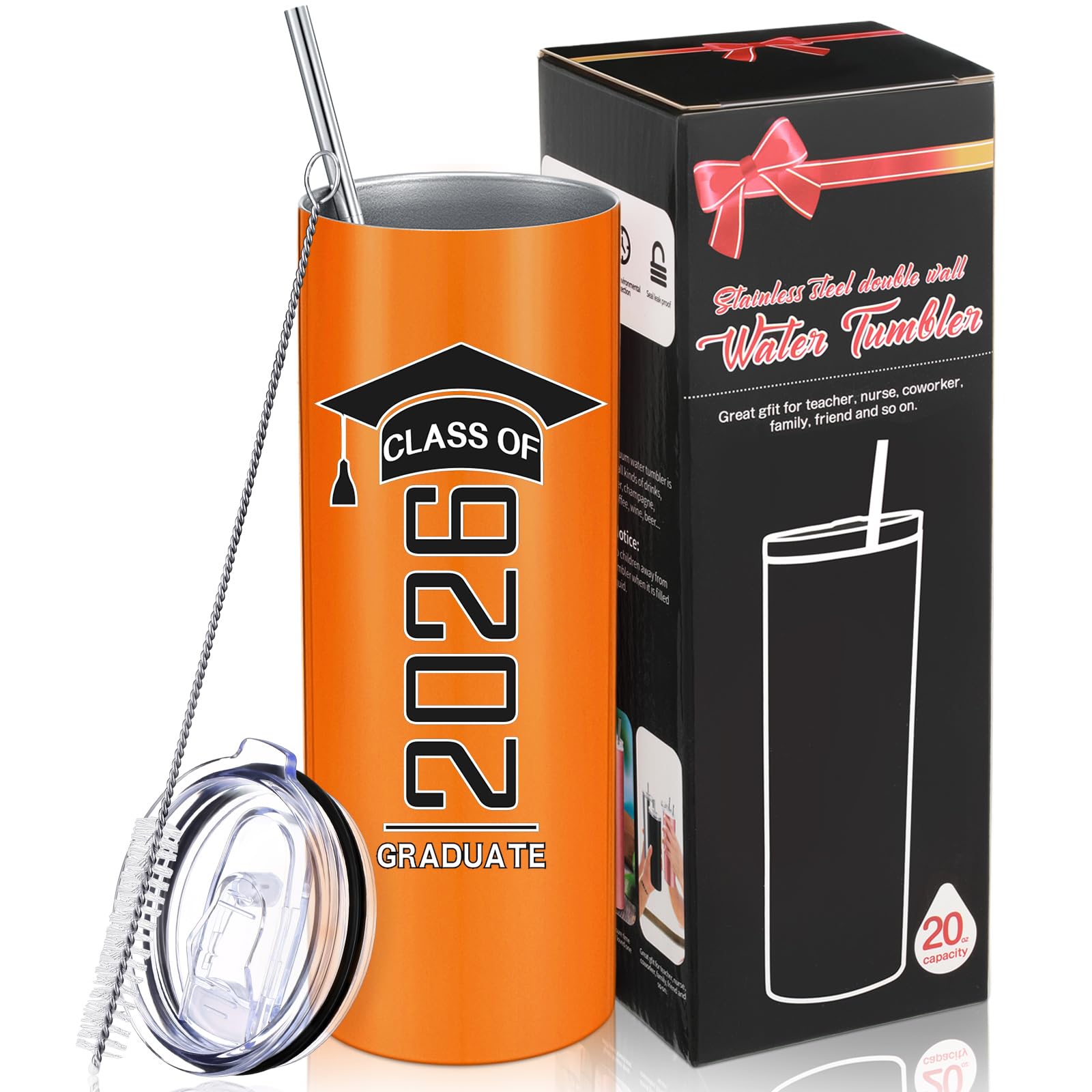 Class of 2026 Graduation Tumbler | 20oz Insulated Travel Mug with Straw, Lid & Brush