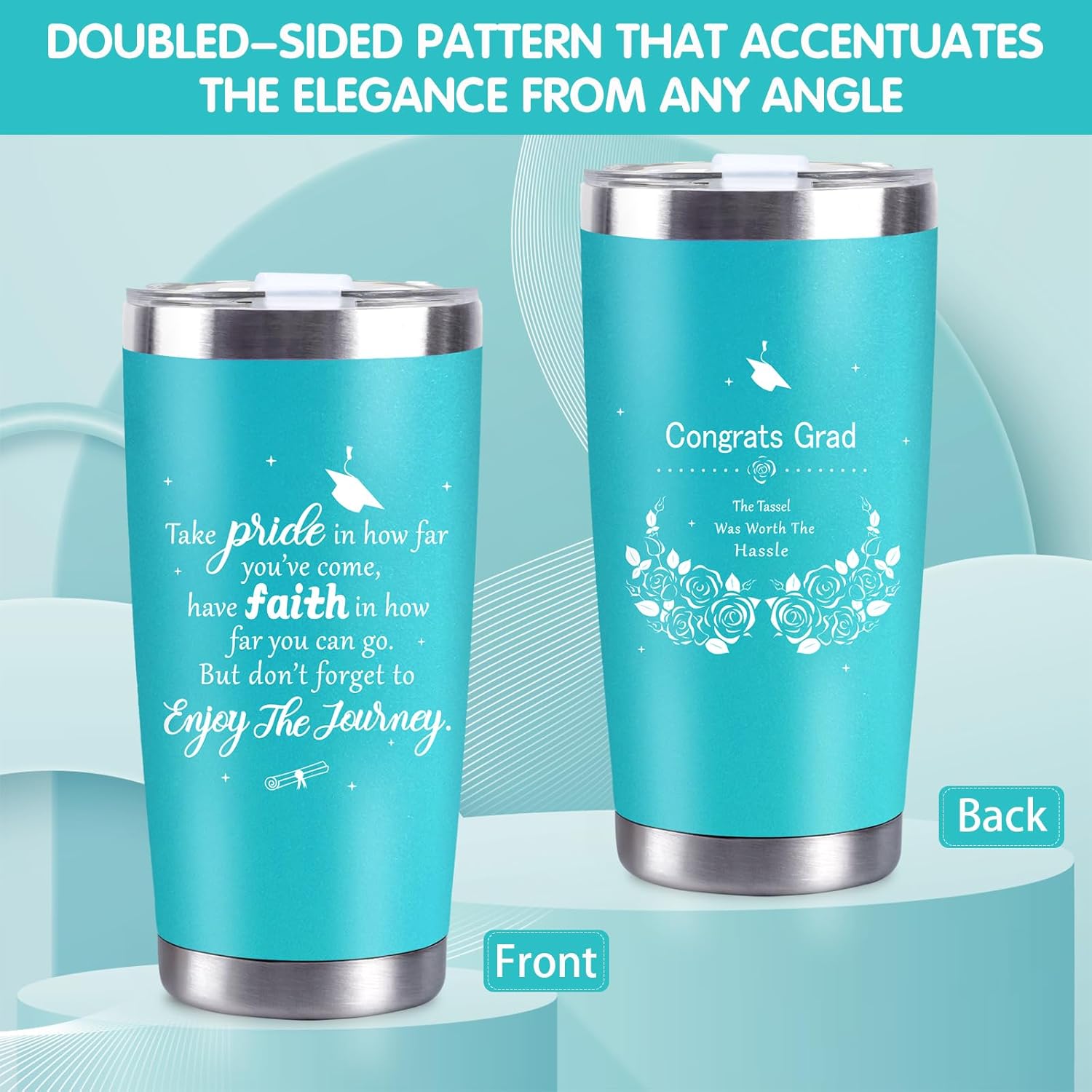 2026 Graduation Gift for Her Tumbler - 20 oz Blue Wine Tumbler Cup with Lid,Straw,Brush, Keychain and Card Set with Gift Box for Nursing High School College Female Graduates