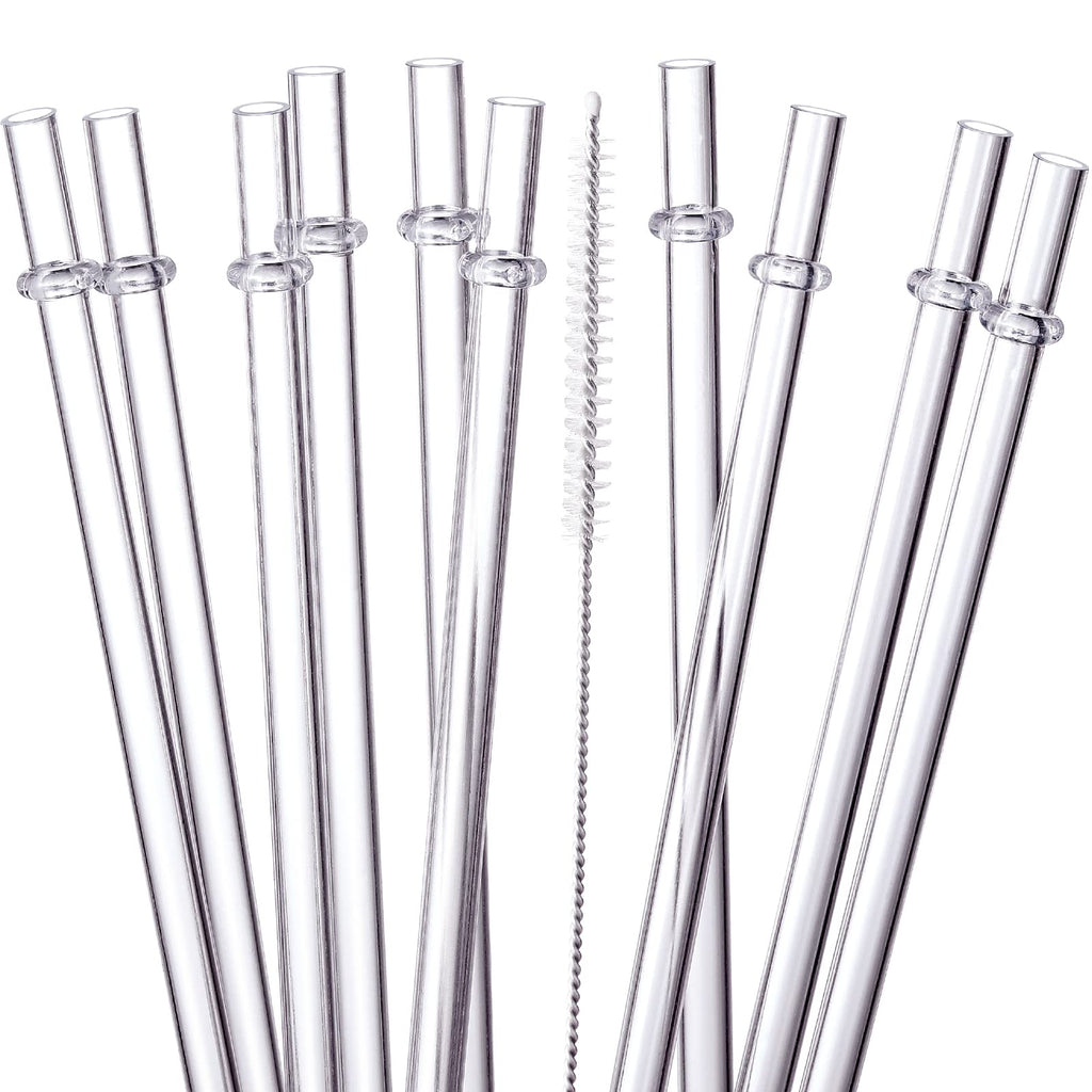 24-Pack Reusable Hard Plastic Straws | 10.5" Long | 12 Colors | BPA-Free with Cleaning Brushes