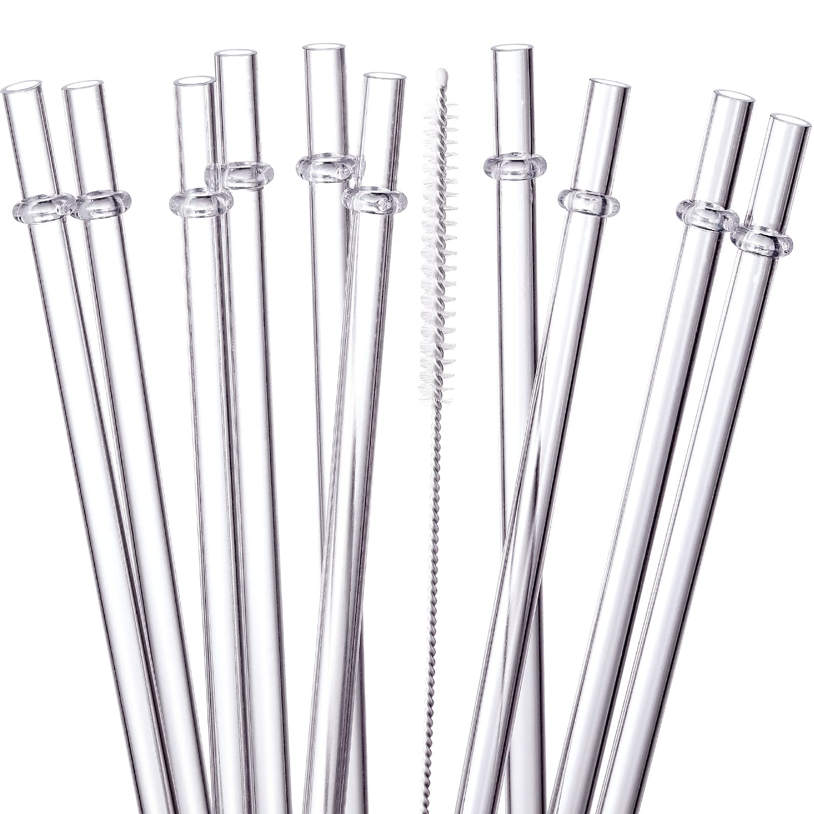 24-Pack Reusable Hard Plastic Straws | 10.5" Long | 12 Colors | BPA-Free with Cleaning Brushes