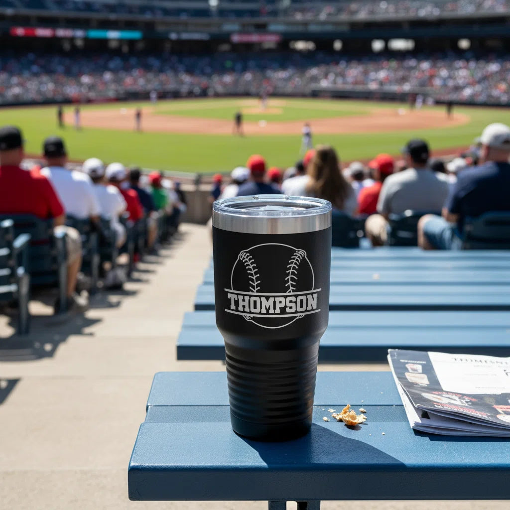 Personalized Baseball Tumbler with Name | 30oz Insulated Stainless Steel Baseball Travel Mug