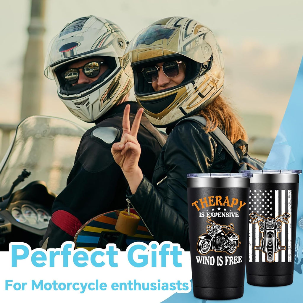 20oz Motorcycle Tumbler – "Therapy Is Expensive, Wind Is Free" Gift for Men