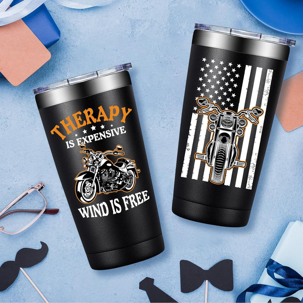 20oz Motorcycle Tumbler – "Therapy Is Expensive, Wind Is Free" Gift for Men