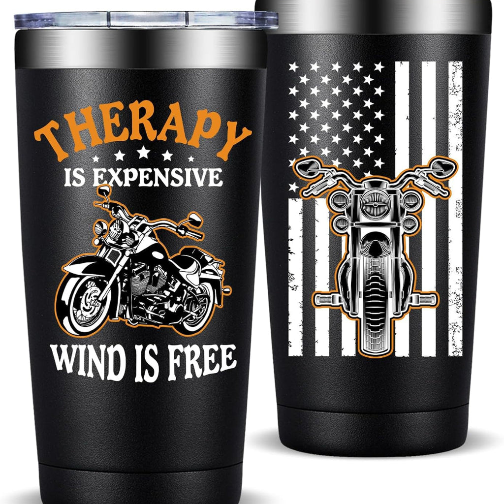20oz Motorcycle Tumbler – "Therapy Is Expensive, Wind Is Free" Gift for Men