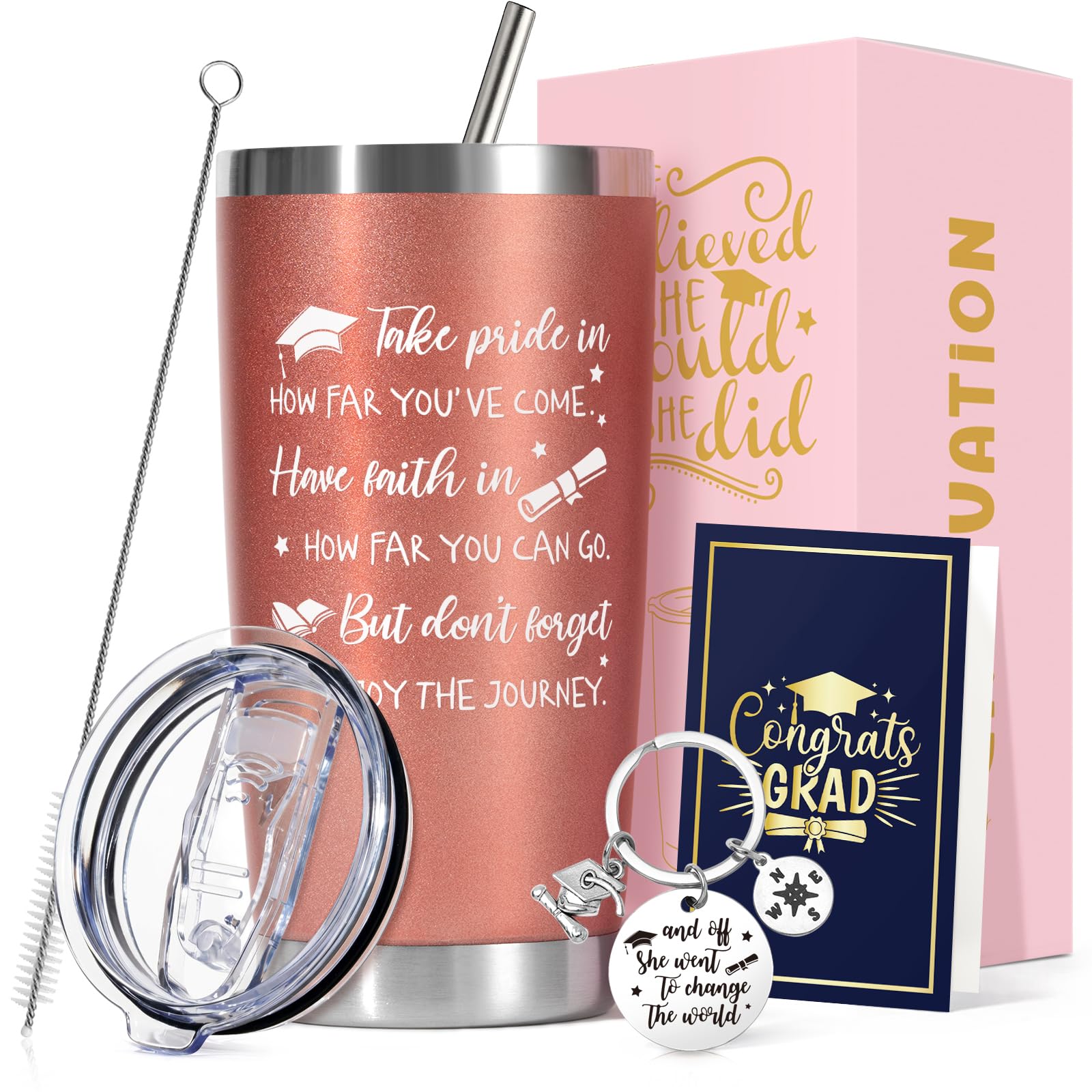 Graduation Gift for Her 2026 — 20oz Tumbler Gift Set with Lid, Straw & Box | Class of 2026