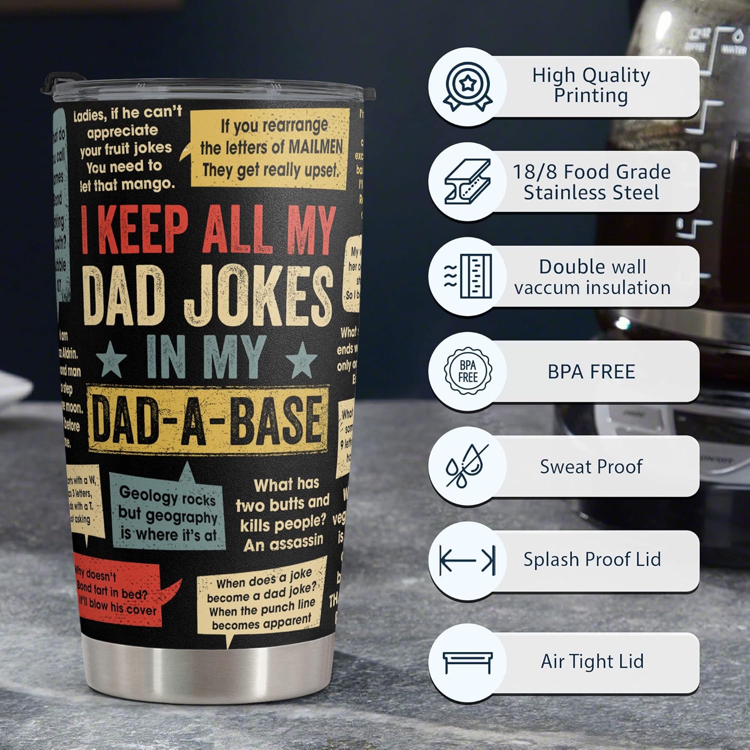 20oz Dad Tumbler with Lid – Funny Dad Joke Gift for Father's Day & Birthday