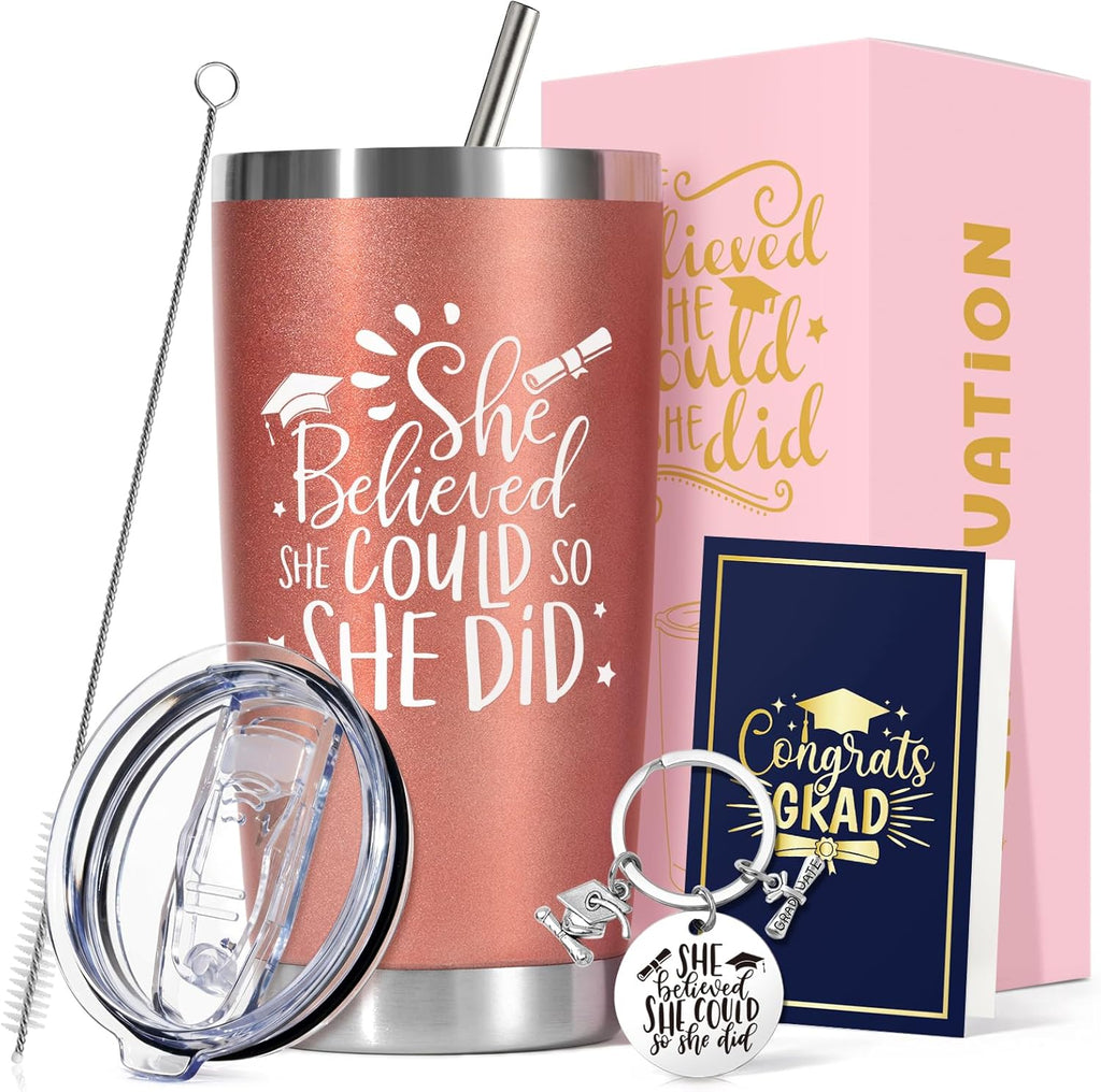 Graduation Gift for Her 2026 — 20oz Tumbler Gift Set with Lid, Straw & Box | Class of 2026