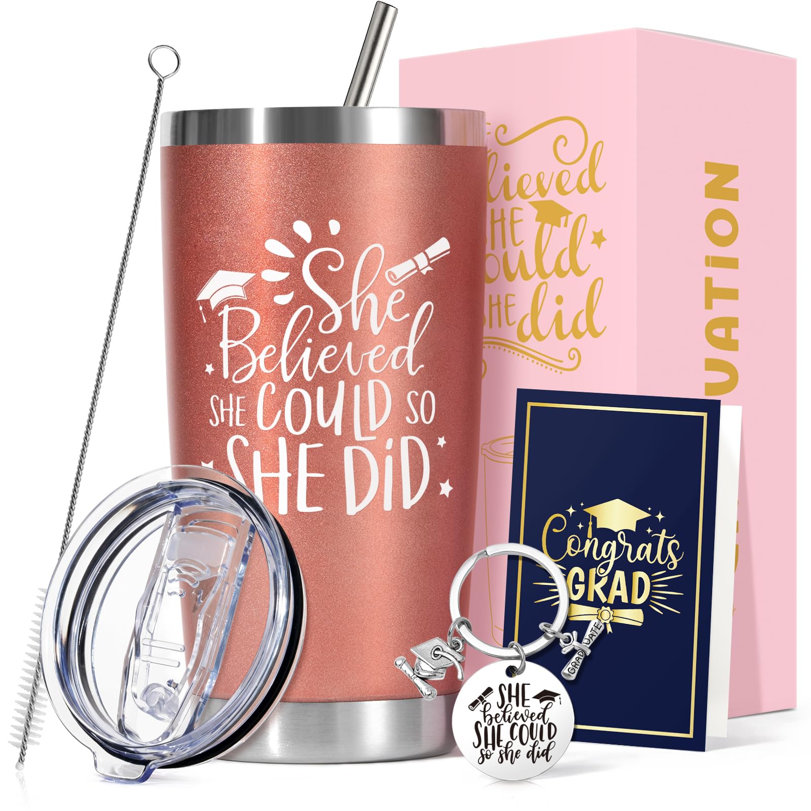 Graduation Gift for Her 2026 — 20oz Tumbler Gift Set with Lid, Straw & Box | Class of 2026