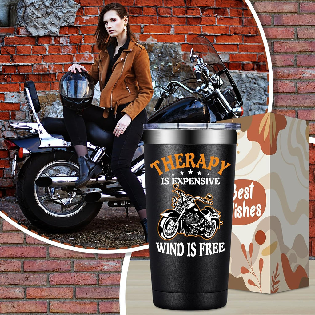 20oz Motorcycle Tumbler – "Therapy Is Expensive, Wind Is Free" Gift for Men
