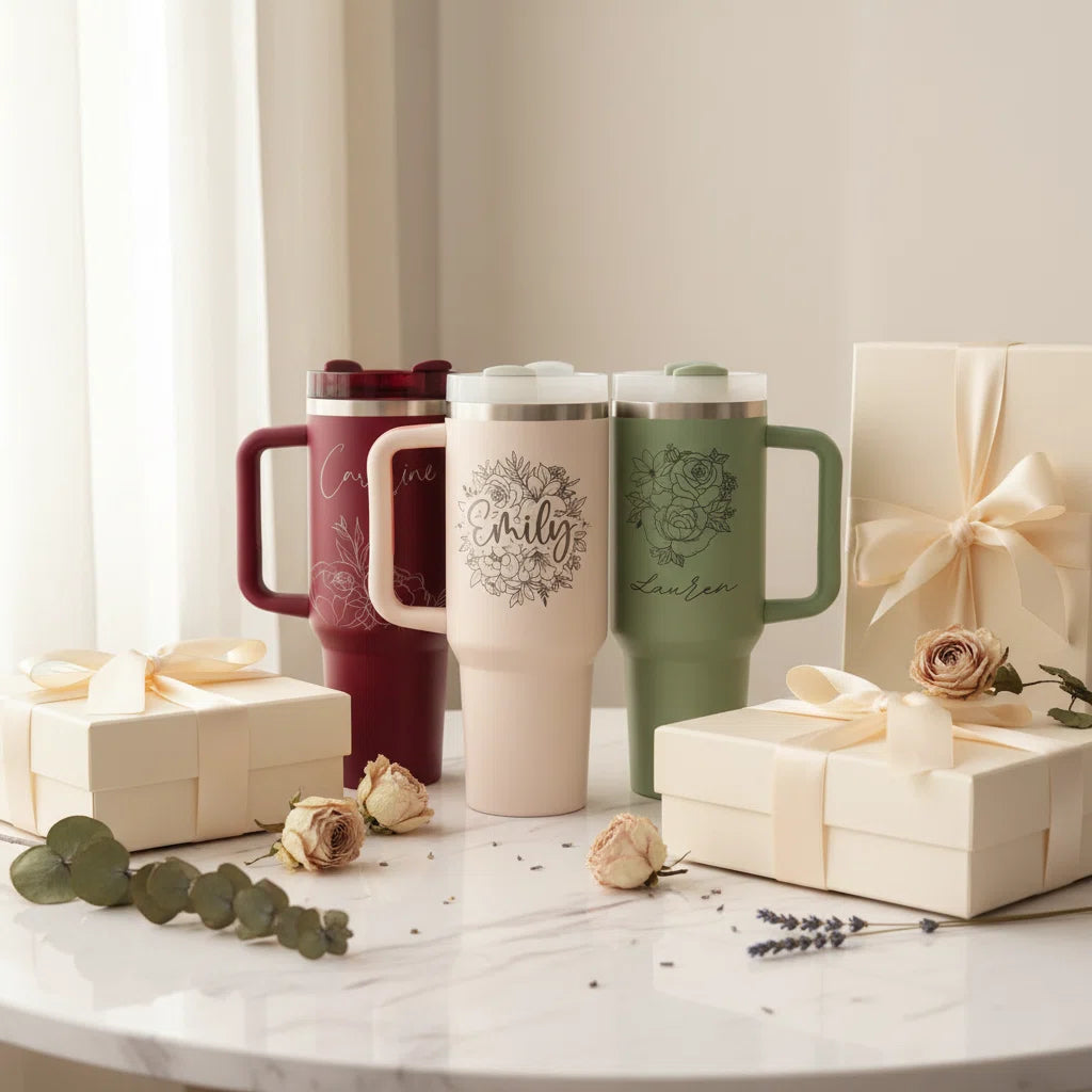 Personalized 40oz Insulated Tumbler | Laser Engraved | Handle & Straw Included