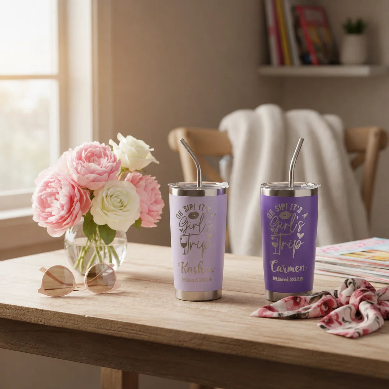 "Oh Sip! It's a Girl's Trip" 20oz Personalized Laser Engraved Tumbler