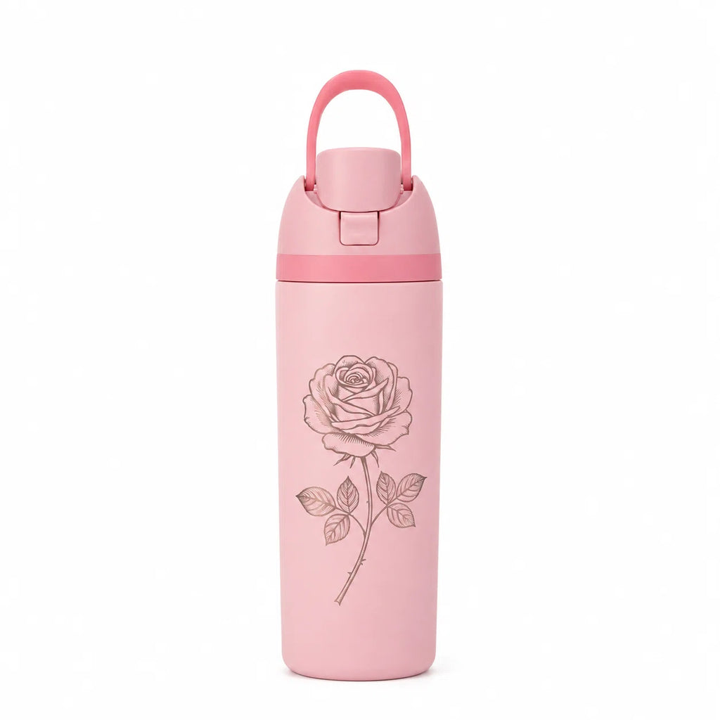 24oz Laser Engraved Insulated Water Bottle — Rose , Gift for Her