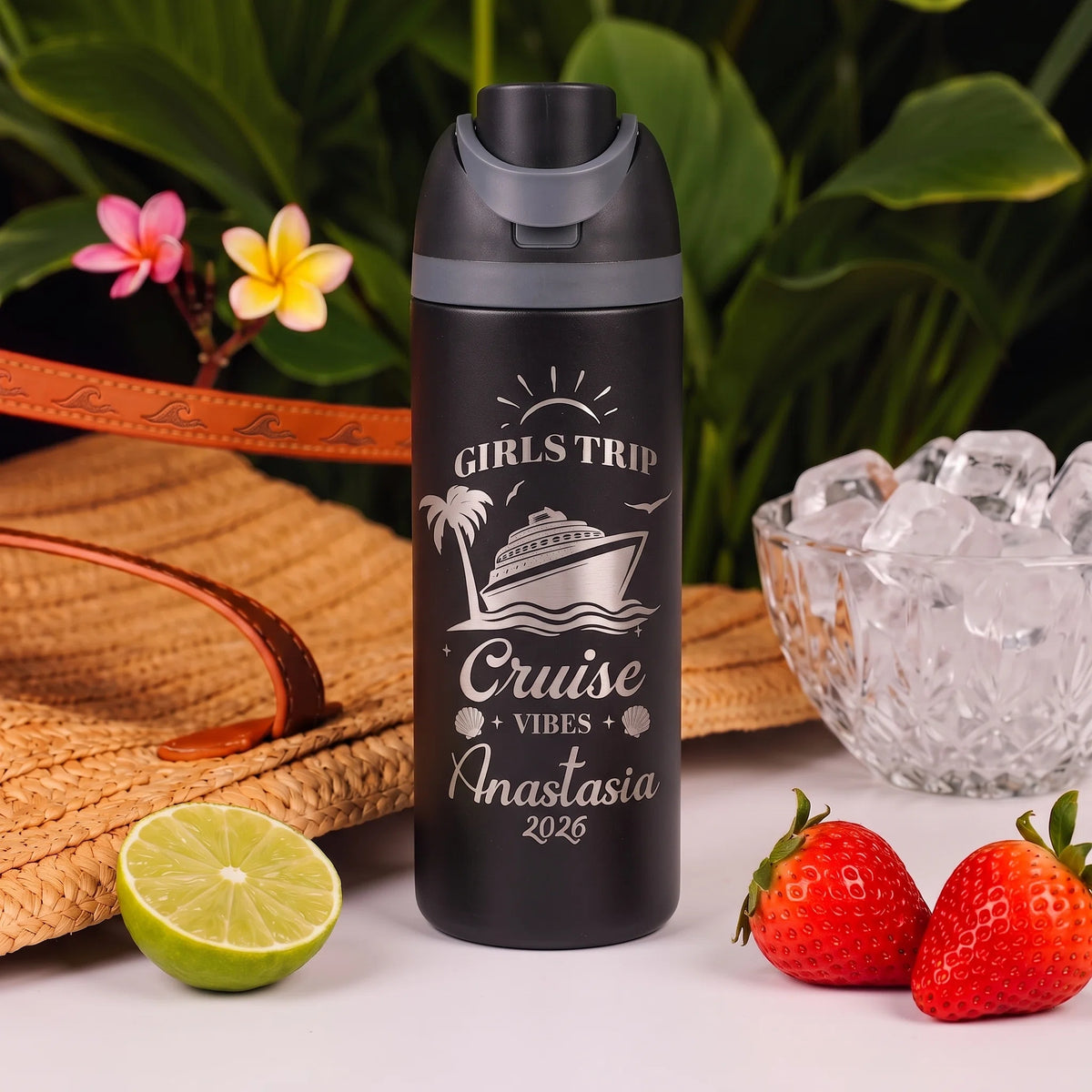Girls Trip Cruise Vibes Tumbler | Personalized 24oz Laser Engraved | Custom Name & Year