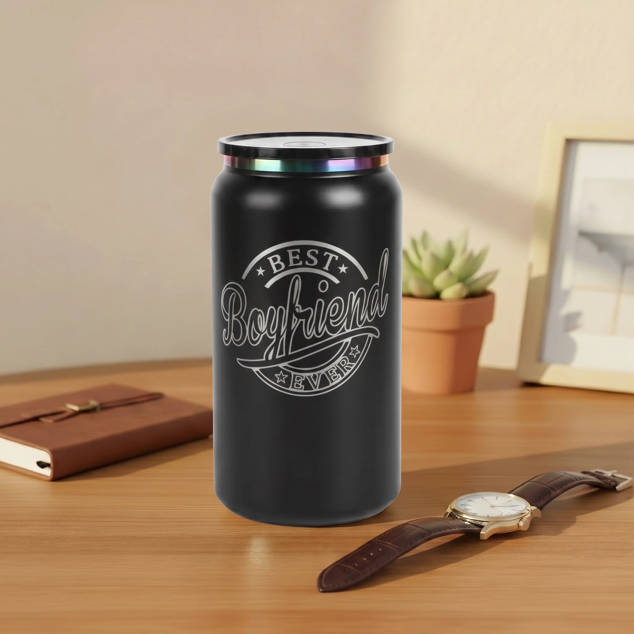 Best Boyfriend Ever Can Tumbler 16oz | Laser Engraved Iridescent Lid | Gift for Boyfriend