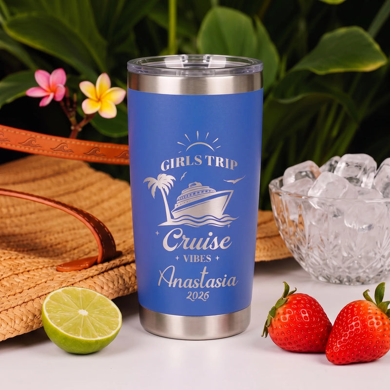 Girls Trip Cruise Vibes Tumbler  | Personalized 20oz Laser Engraved | Custom Name & Year