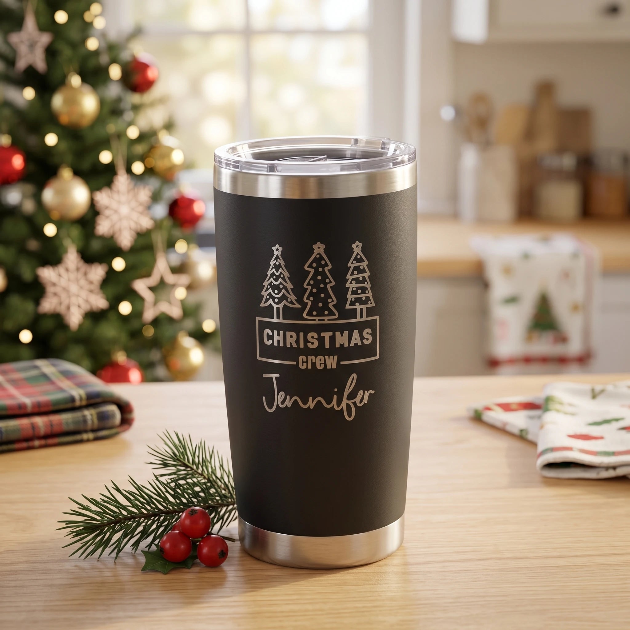 Personalized Christmas Crew Tumbler with Name | 20oz Laser Engraved Holiday Gift