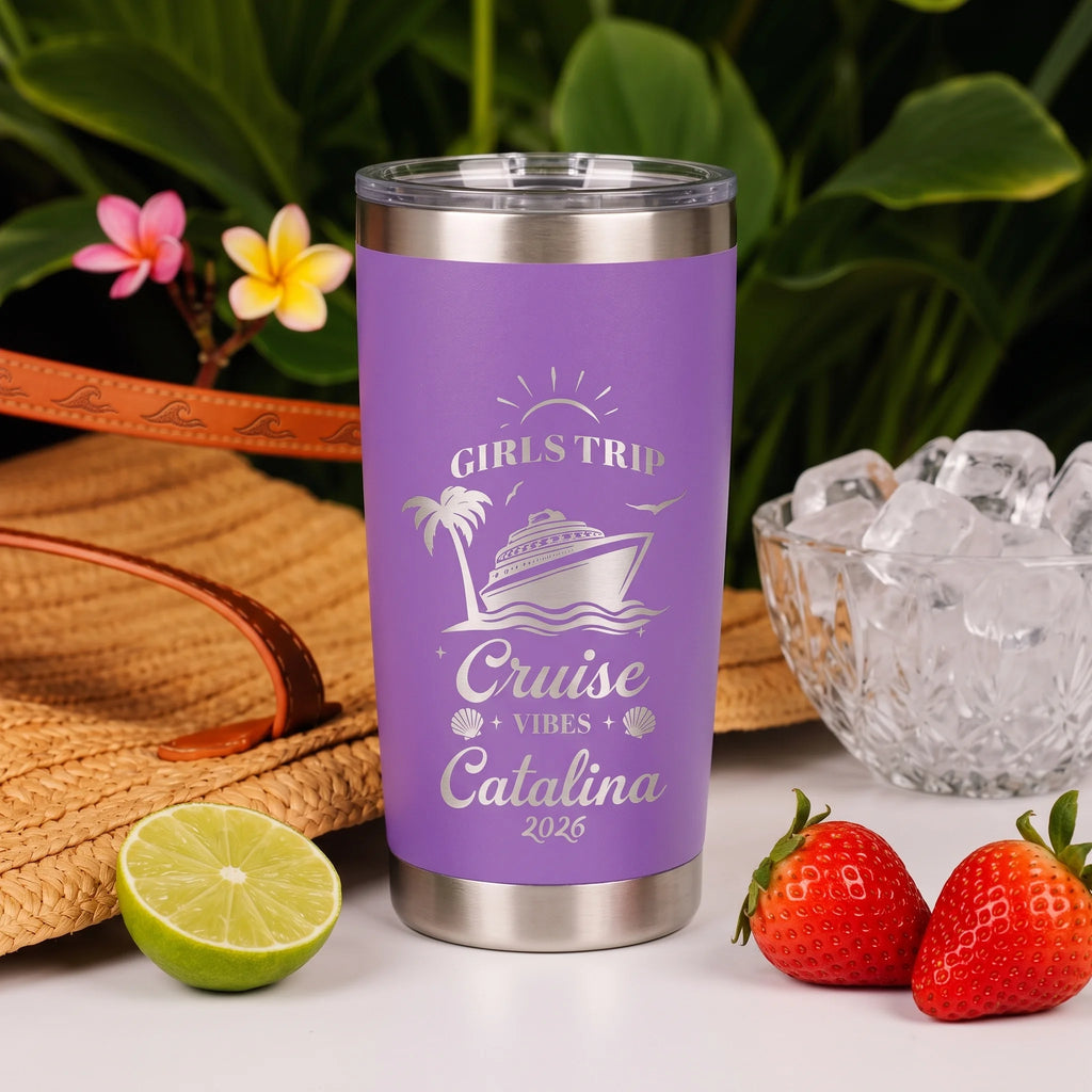 Girls Trip Cruise Vibes Tumbler  | Personalized 20oz Laser Engraved | Custom Name & Year