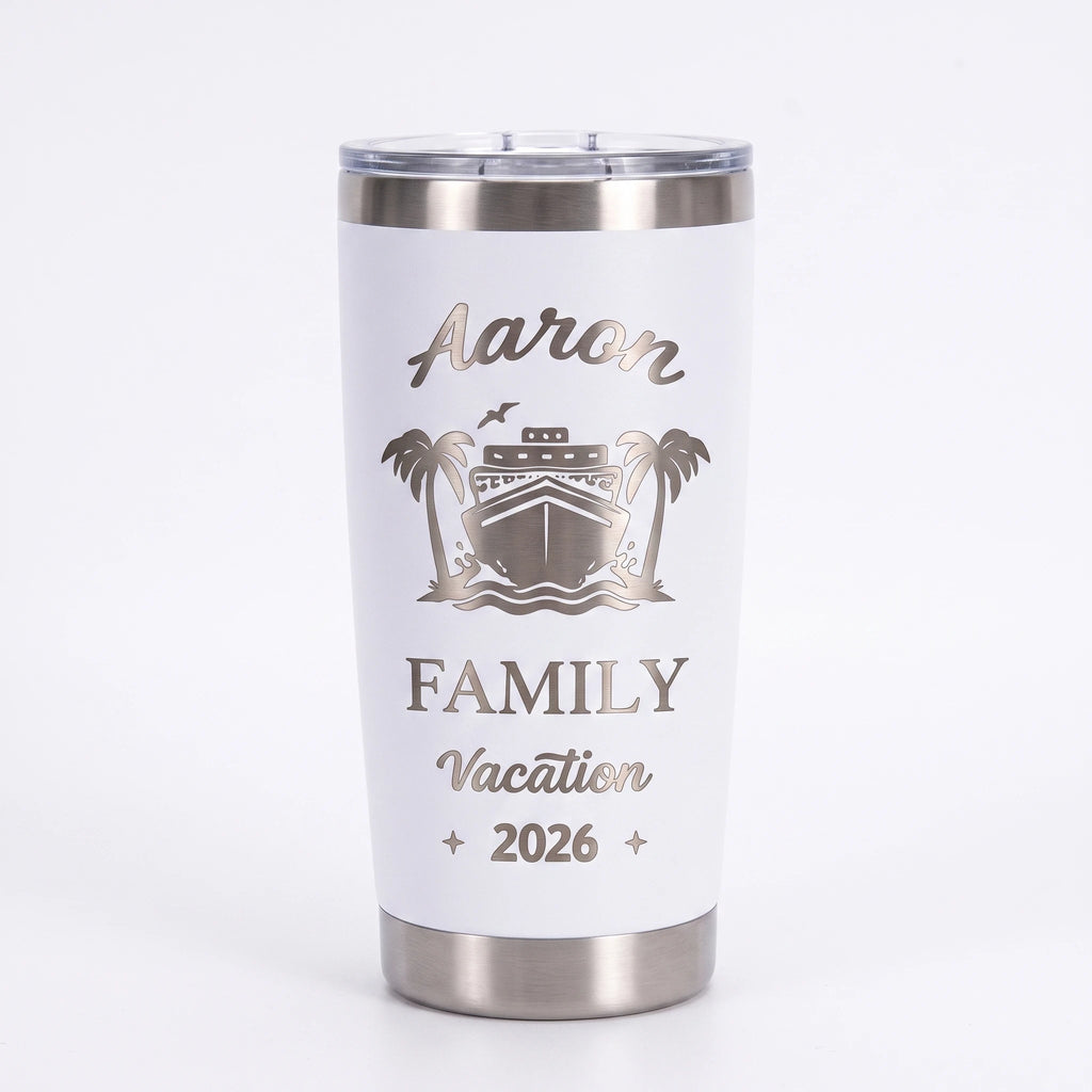 Family Vacation Cruise Tumbler | Personalized 20oz Laser Engraved | Custom Name & Year