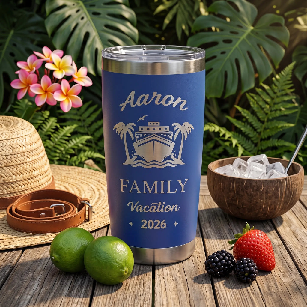 Family Vacation Cruise Tumbler | Personalized 20oz Laser Engraved | Custom Name & Year