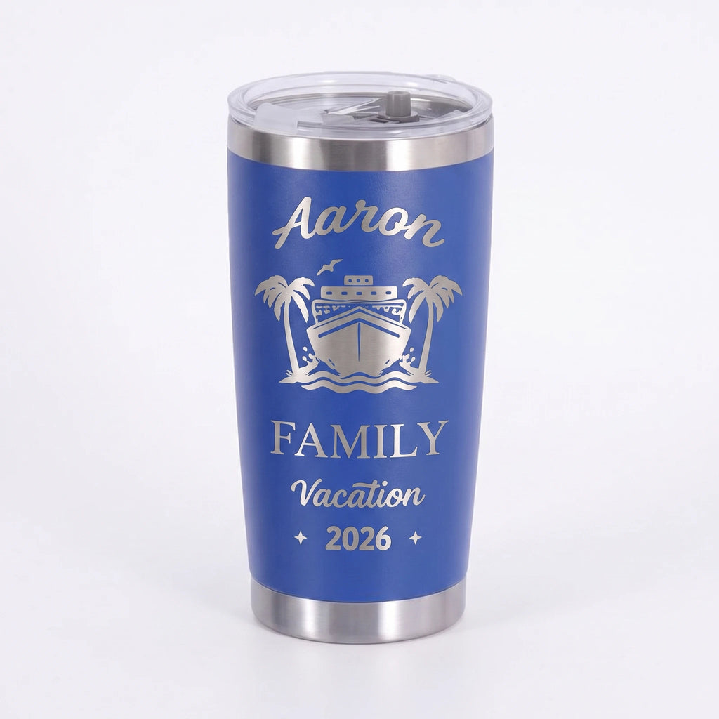 Family Vacation Cruise Tumbler | Personalized 20oz Laser Engraved | Custom Name & Year