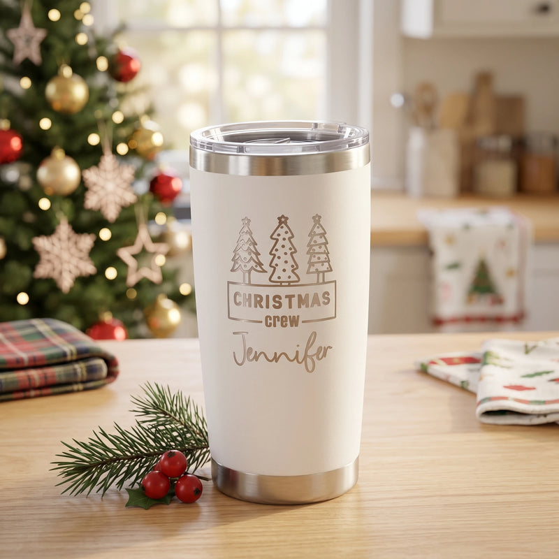 Personalized Christmas Crew Tumbler with Name | 20oz Laser Engraved Holiday Gift