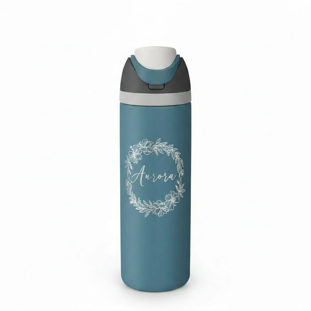 Personalized 32oz Floral Wreath Name Sport Water Bottle | Laser Engraved Custom Gift for Her