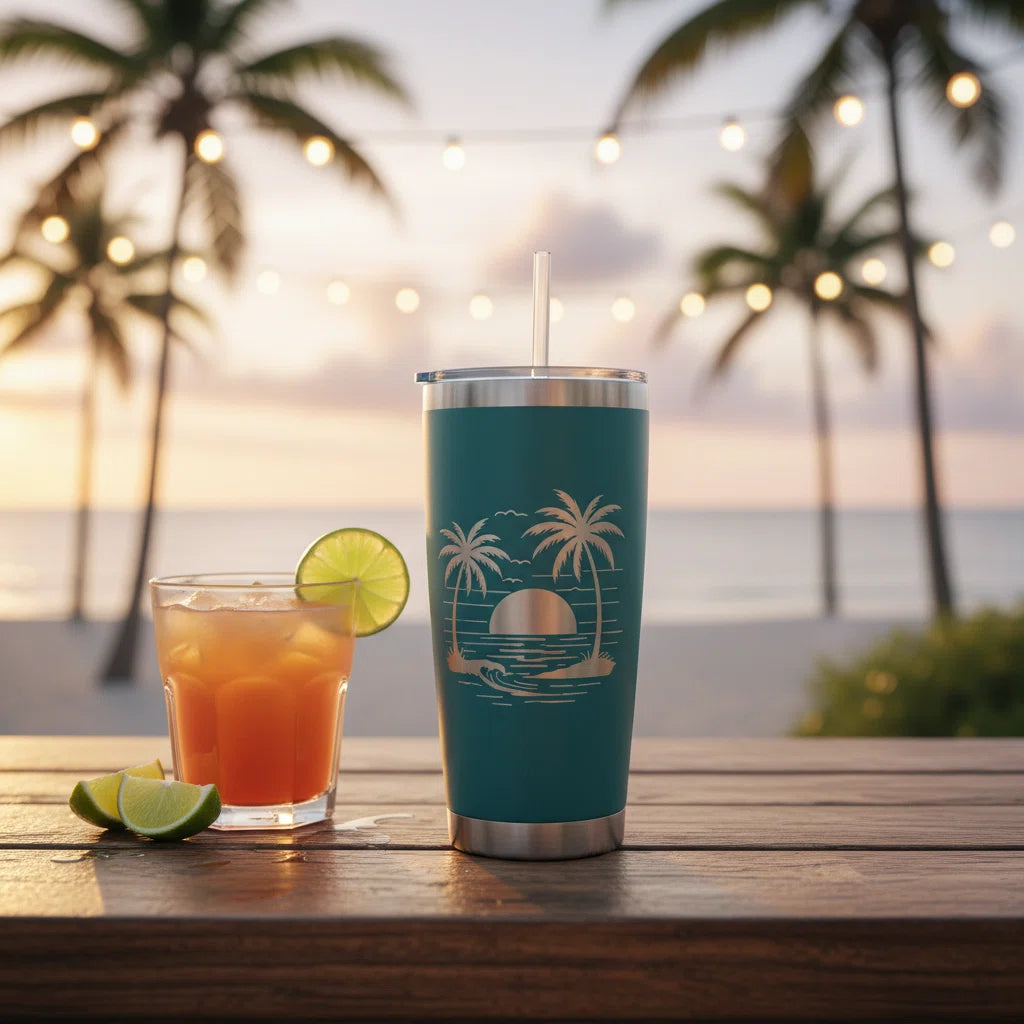 Personalized 20oz Tumbler with Straw | Custom Laser Engraved | Girls Trip & Beach Cup
