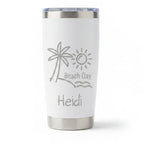 Personalized 20oz Beach Day Laser Engraved Tumbler | Custom Name Insulated Travel Mug