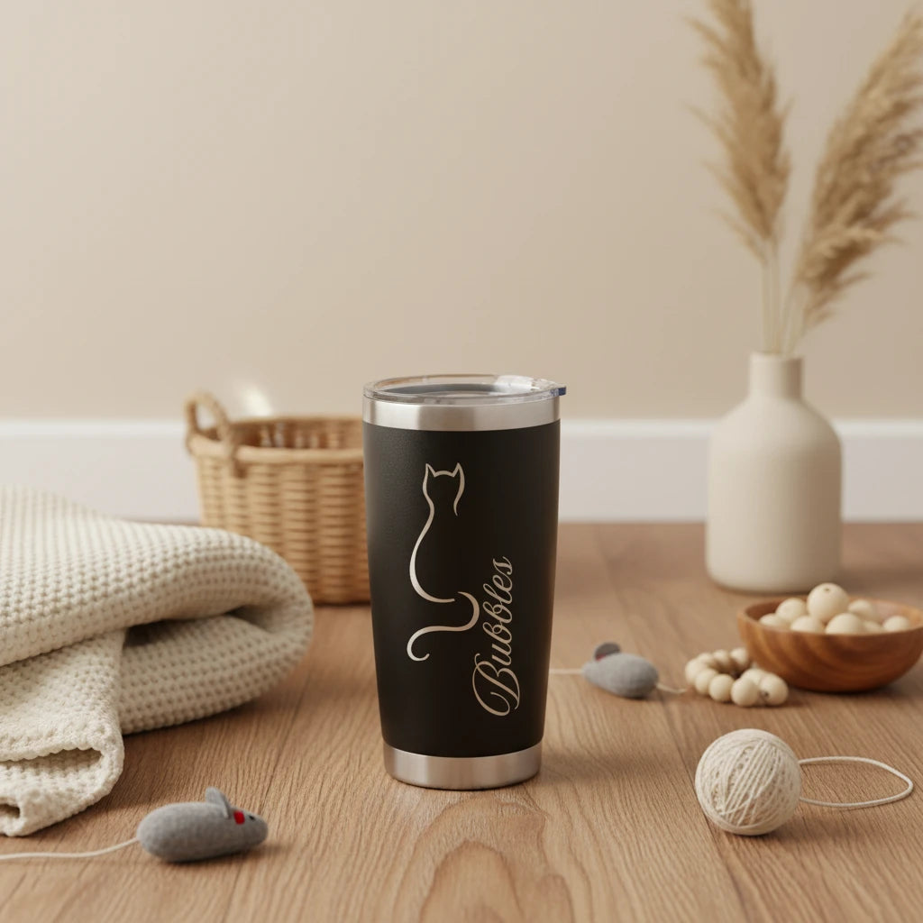 Personalized Cat Tumbler | Custom Name Laser Engraved Gift for Cat Lovers