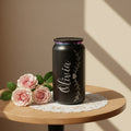 Personalized Name Can Tumbler 16oz | Vine & Heart Laser Engraved | Iridescent Lid Gift for Her