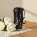 Personalized Vine & Heart Name Coffee Tumbler 17oz | Laser Engraved | Wrist Strap | Custom Gift for Her