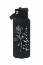 Personalized Rose Name Large Sport Water Bottle 34oz | Vertical Laser Engraved | Custom Gift for Her