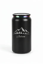 Personalized Mountain Scene Can Tumbler 16oz | Laser Engraved Iridescent Lid | Custom Name Gift