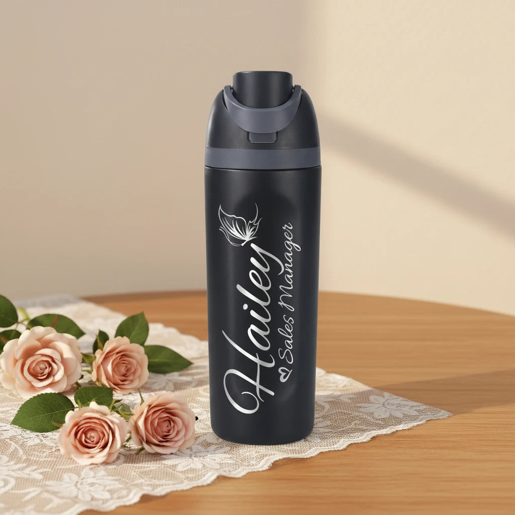 Personalized Name & Title Sport 24oz Water Bottle | Laser Engraved Custom Gift for Her