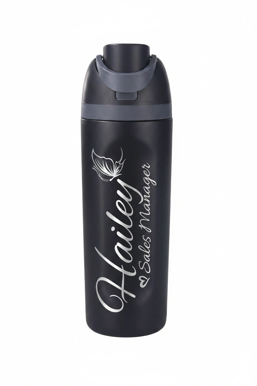Personalized Name & Title Sport 24oz Water Bottle | Laser Engraved Custom Gift for Her