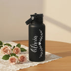 Personalized 1000ml Vine & Heart Name Wide-Mouth Water Bottle | Laser Engraved | Custom Gift for Her