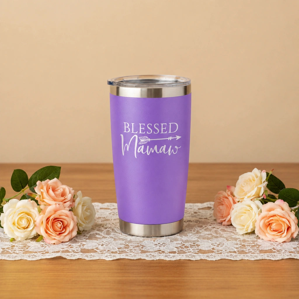 Blessed Mamaw Tumbler | 20oz Laser Engraved Insulated Cup | Mamaw Gift